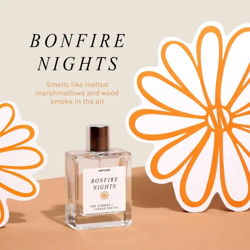 Vista 2 de Just Juice - Las noches de hoguera de The Summer I Turned Pretty - Perfume de especias cálidas y vainilla tostada para mujeres y hombres - 0.3 oz