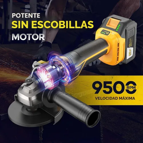 Vista 2 de Amoladora angular inalámbrica sin escobillas, kit de caja de herramientas de amoladora angular de 21 V, con baterías de litio de 2 x 4.0 Ah
