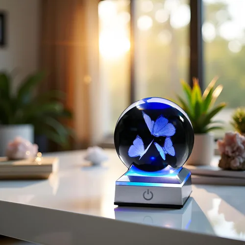Vista 6 de Movdyka Figura de bola de cristal de mariposa 3D, regalos de mariposas de vidrio para mujeres, mamá, mejores amigas, luz nocturna, estatua