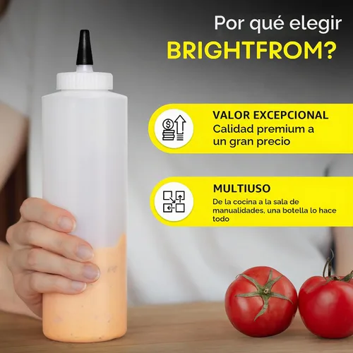 Vista 7 de BRIGHTFROM Botellas exprimibles de condimentos de 16 onzas de cuello ancho, botellas vacías para chorros – Tapa superior extraíble, a prueba