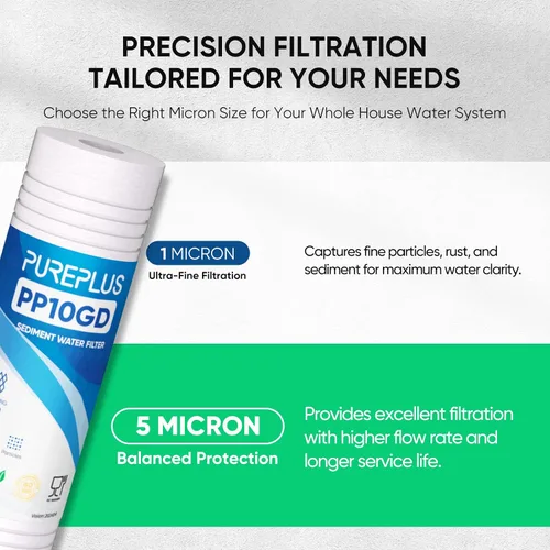 Vista 2 de PUREPLUS Filtro de agua para el hogar de sedimentos ranurados de 10 x 2.5 pulgadas, cartucho de repuesto para prefiltro RO de 10 pulgadas y carcasa
