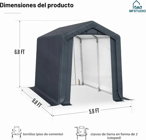 Vista 2 de MFSTUDIO Cobertizo portátil, tienda de campaña de almacenamiento de 6 x 10 pies, cobertizos para motocicleta, toldo resistente con puertas