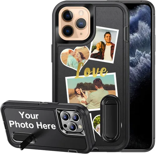 Vista 10 de Funda personalizada para iPhone 11, funda con soporte integrado y soporte, protección resistente a los arañazos, funda de fotos personalizada, haz