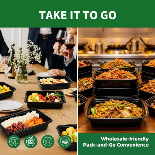 Vista 5 de Contenedores para preparación de comidas, paquete de 50 de 24 oz (100 piezas) contenedores desechables para almacenamiento de comida para llevar