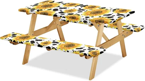 Vista 22 de Funda de mesa de picnic con fundas de banco, resistente al viento, resistente a las manchas, mantel de camping y accesorios de viaje, juego de 3