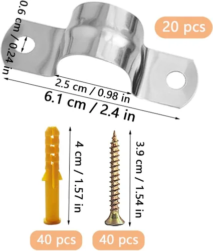 Vista 3 de Paquete de 20 correas rígidas de acero inoxidable con pernos de expansión, abrazaderas de soporte en U de dos agujeros para cable de conducto, clips