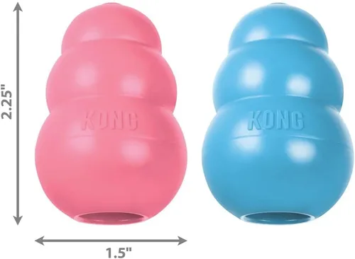 Vista 2 de KONG - Juguete para cachorros de goma natural para dentición - Divertido para masticar, perseguir y buscar - para cachorros extra pequeños - Azul