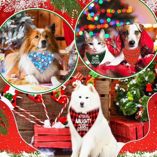 Vista 2 de 30 pañuelos de Navidad para perros, bufandas ajustables para perros, baberos, pañuelos de invierno para cachorros, pañuelos lavables para Tema