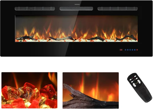 Vista 21 de Insertos de chimenea eléctrica de 30 pulgadas, calentador de chimenea empotrado y montado en la pared, chimenea lineal con termostato, control