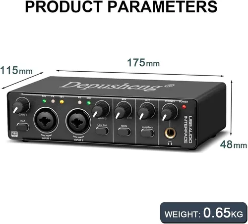 Vista 9 de Depusheng RX2 interfaz de audio USB tarjeta de sonido de grabación de computadora, interfaz de audio de estudio en casa, puede conectar micrófono