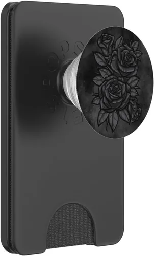 Vista 7 de Lindas rosas negras patrón de flores rosas negras silueta PopSockets estándar PopGrip