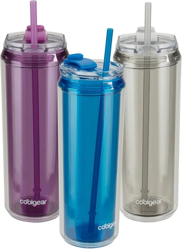 Vista 13 de COOL GEAR Paquete de 3 vasos modernos de 22 onzas con popote reutilizable, apto para lavavajillas, apto para vasos, a prueba de derrames, vaso