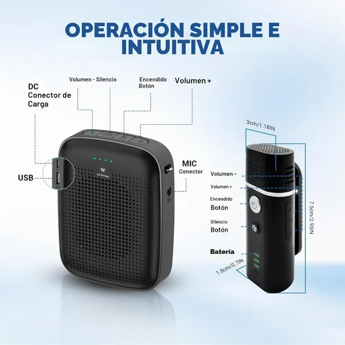 Vista 6 de Amplificador de voz con micrófono inalámbrico de solapa para profesores 15W Portable Mini Bluetooth PA System and Clip-on Lavalier Mic for
