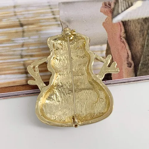 Vista 4 de SELOVO Broche de invierno de muñeco de nieve esmaltado rojo blanco tono dorado joyería, Cristal