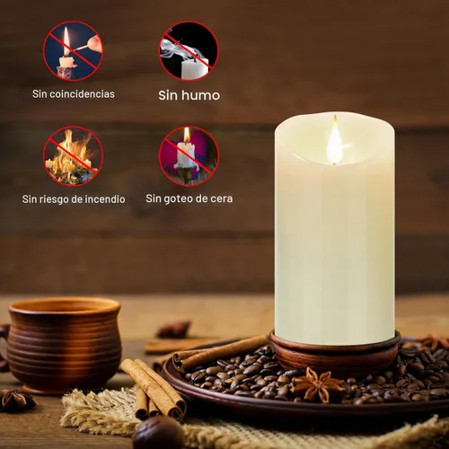 Vista 3 de Tappovaly - Velas sin llama parpadeantes operadas por batería, pack de 2, velas de cera real en forma de pilar, LED, con control remoto de 10 teclas