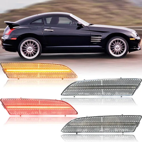 Vista 9 de Luces LED laterales para Chrysler Crossfire 2004 2005 2006 2007 2008 Chrysler Crossfire delanteros ámbar/traseros rojos marcadores LED Park Running