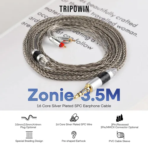Vista 2 de Linsoul Tripowin Zonie cable SPC para auriculares de 16 núcleos, chapado en plata