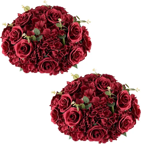 Vista 14 de NUPTIO Ramo de Arreglo de Bolas de Flores - 10 Piezas de 14.2 pulgadas de Diámetro Bolas de Flores Falsas Rosas Rosadas para Centros de Mesa