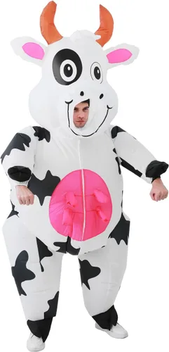 Vista 6 de RHYTHMARTS Disfraz inflable de vaca para adultos, disfraz inflable divertido para Halloween, Navidad Bobo Vaca