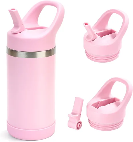 Vista 19 de Hydraful Botella de agua para niños de 12 onzas con tapa de pajilla, botella de acero inoxidable aislada al vacío, botella de agua deportiva sin BPA