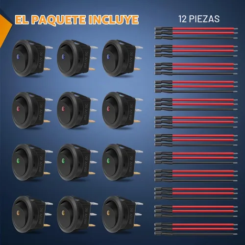 Vista 6 de Nilight Interruptor de palanca basculante de 12 piezas, 3 pines 12V 20A con cable, luz LED redonda, interruptores de encendido y apagado SPST