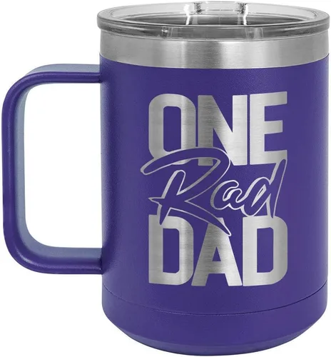Vista 16 de ONE RAD DAD Taza de café negra de 15 oz con tapa deslizante Taza de café de viaje aislada Ideas de regalos del día del padre de hijo o hija