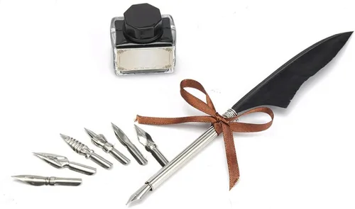 Vista 4 de Calligraphy Pen Set- Feather Quill Pen Set Antique Dip Feather Pen Calligraphy Writing with 6 PCS Nibs and Ink (RED) (Black)