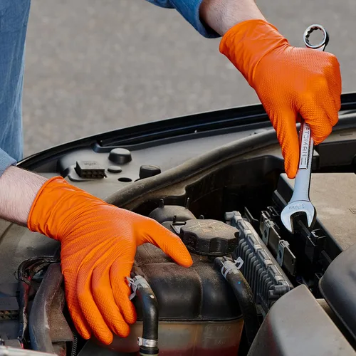 Vista 3 de GUSTO 8 Mil Disposable Orange Nitrile Gloves HEAVY DUTY, Industrial, Diamond Texture - Formerly Comfy Package