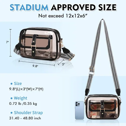 Vista 3 de PIG PIG GIRL Bolsa transparente para eventos de estadio, bolsos transparentes para mujeres, bolso cruzado pequeño para conciertos, eventos
