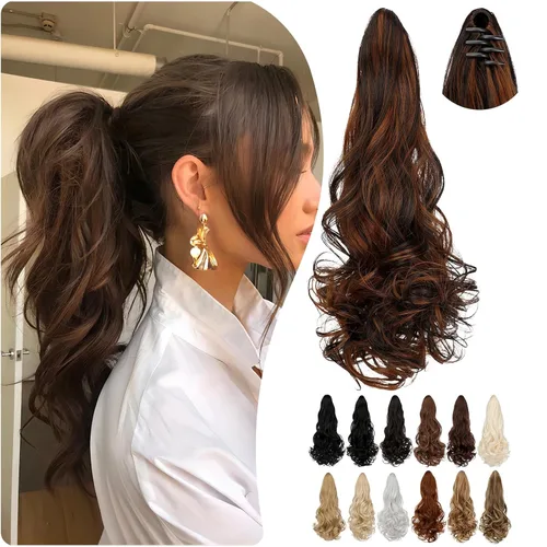 Vista 18 de Extensión de cola de caballo de 18 pulgadas, 20 pulgadas, larga, rizada, ondulada, recta, con clip, de aspecto natural, extensión de cabello