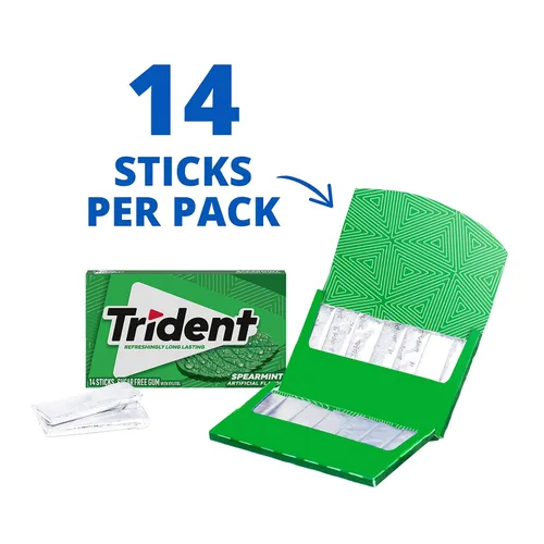 Vista 4 de Trident Chicle de menta verde sin azúcar, a granel, 24 paquetes de 14 piezas (336 piezas en total)