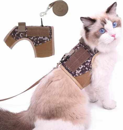 Vista 27 de Arnés de gato con correa, ajustable para gatos, chaleco acolchado para gatos, Black Plaid