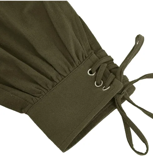 Vista 4 de Pantalones de tobillo medievales para niños y niños, disfraz de pirata vikingo, renacentista, con cordones, pantalones de navegador con bandas
