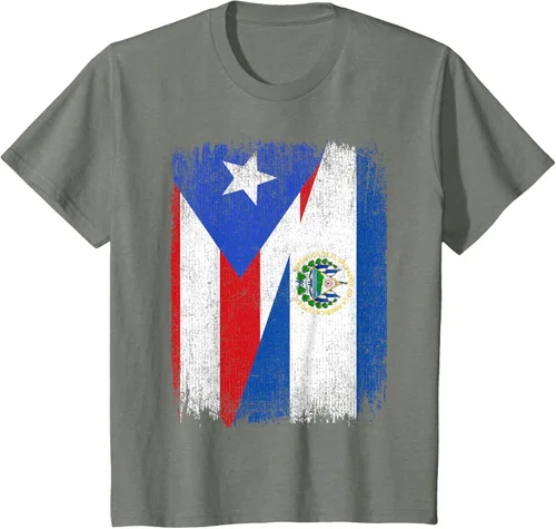 Vista 64 de Camiseta Half Puerto Rico El Salvador Flag Orgullo Salvadoreño Roots