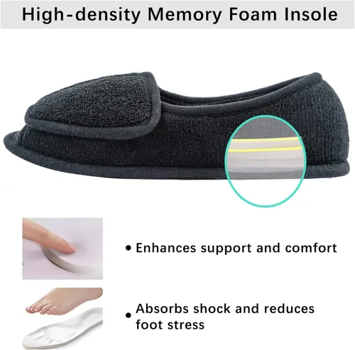Vista 4 de Git-up -Pantuflas para mujer con diabetesartritisedema, cierre ajustable, espuma viscoelástica, punta abierta, extra ancha