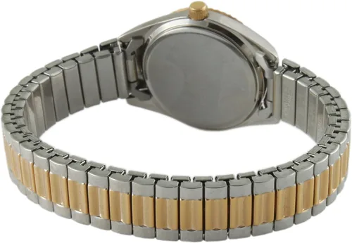 Vista 2 de TIMETECH - Reloj para mujer, pulsera elástica de expansión de dos tonos con bisel de borde acanalado, plateado, dorado, Japonés