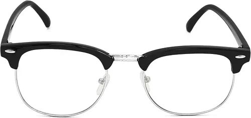 Vista 3 de Skeleteen Lentes transparentes para disfraz, lentes falsos con montura de cuerno, sin receta, para adultos y niños