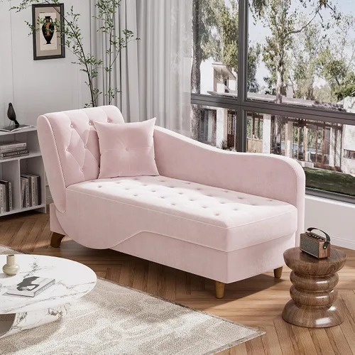 Vista 9 de Tumbona de terciopelo para interiores con almacenamiento para sala de estar Blanco beige
