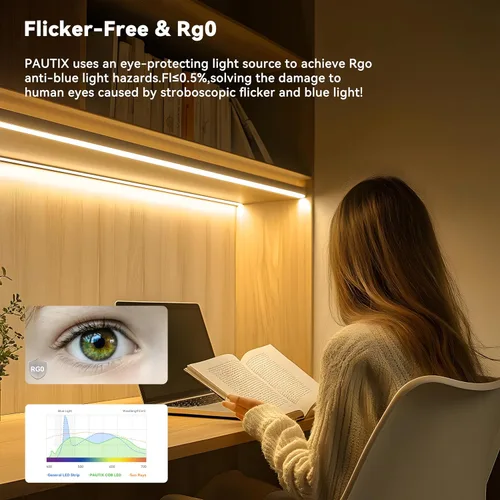 Vista 8 de PAUTIX Tiras de luces LED COB 65.6 pies/20m blanco cálido 2700K, compatible con Alexa/Google Assistant, tiras LED regulables para dormitorio