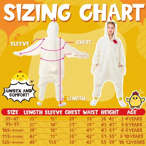 Vista 5 de Chicken Onesie kids Halloween Costumes Christmas Anime Cosplay Animal One Piece Pajamas 4-12 Years Girls Boys