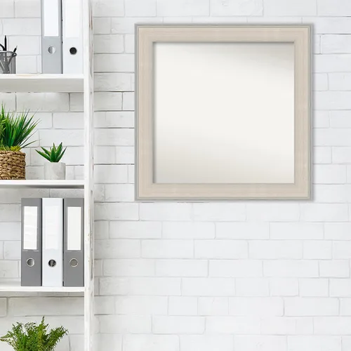 Vista 5 de Amanti Art Espejo de baño blanco para sobre el fregadero, 25 x 25 pulgadas, espejo de tocador cuadrado blanco y plateado, marco de madera de cabaña