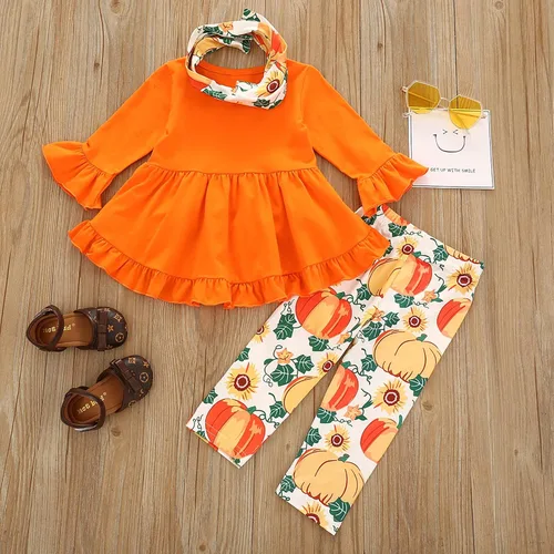 Vista 3 de Magic Park Toddler Baby Girl Thanksgiving Outfits Kids Girls Thanksgiving Pumpkin Clothes