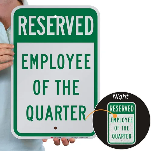 Vista 2 de SmartSign -K-7784-EG "Reserved - Employee Of The Quarter" Letrero de estacionamiento Aluminio reflectante de grado de ingeniero 3M de 12 x 18