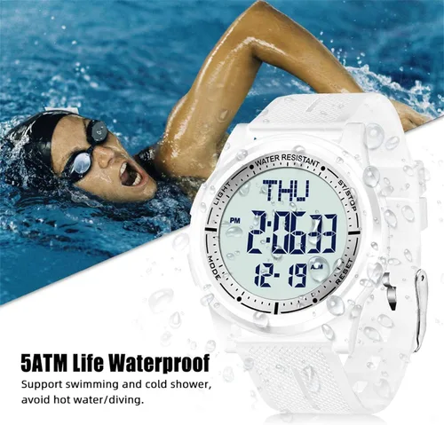 Vista 2 de Beeasy - Reloj digital de pulsera resistente al agua con cronómetro, alarma, cuenta regresiva, doble zona horaria, ultrafino, pantalla angular muy