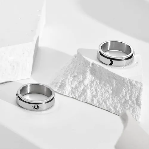 Vista 2 de Anillos personalizados para parejas, grabado personalizado de tungstenoacero inoxidable para él y ella, juego de anillos de boda para hombres