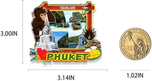 Vista 3 de Phuket Tailandia imán de nevera de madera 3D hitos de viaje coleccionables recuerdos decoración hecha a mano