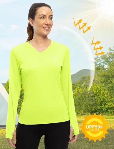 Vista 4 de TBMPOY Camisas de protección solar UPF 50+ para mujer, cuello en V, manga larga, ligeras, para senderismo, entrenamiento, con agujero para el pulgar