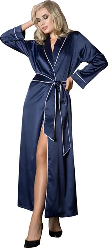 Vista 7 de Batas largas de seda para mujer, bata de satén de talla grande para mujer, kimono sexy para dormir Negro