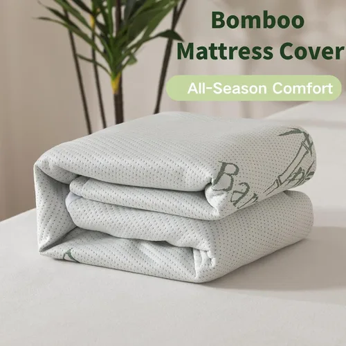 Vista 6 de WhatsBedding Funda de colchón tamaño matrimonial (solo funda), viscosa transpirable hecha de bambú, protector de colchón Verde