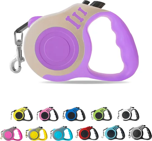 Vista 32 de Correa retráctil para perros pequeños y medianos, automática, telescópica, cinta para mascotas de 10/16 pies, duradera y práctica, con asa A1- rosa